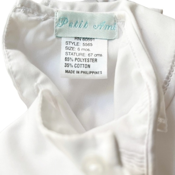 Petit Ami baby baptism christening white short sleeve romper w/ Peter Pan collar - Picture 3 of 7